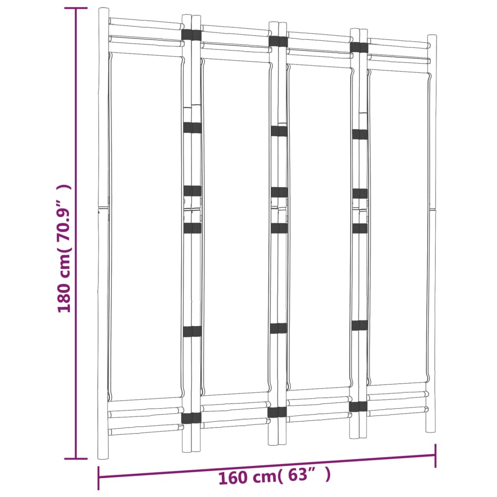 vidaXL Biombo plegable de 4 paneles bambú y lona 160 cm