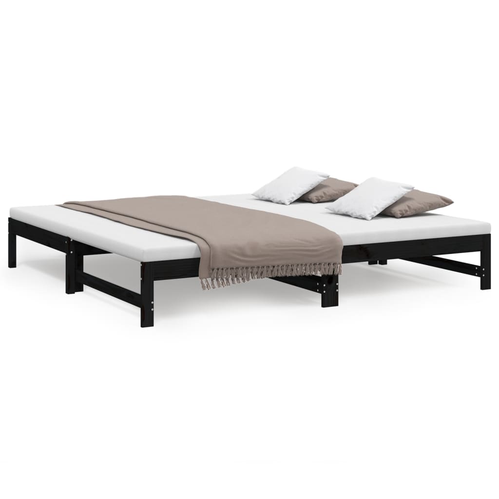 vidaXL Sofá cama extraíble madera maciza de pino negro 2x(100x200) cm