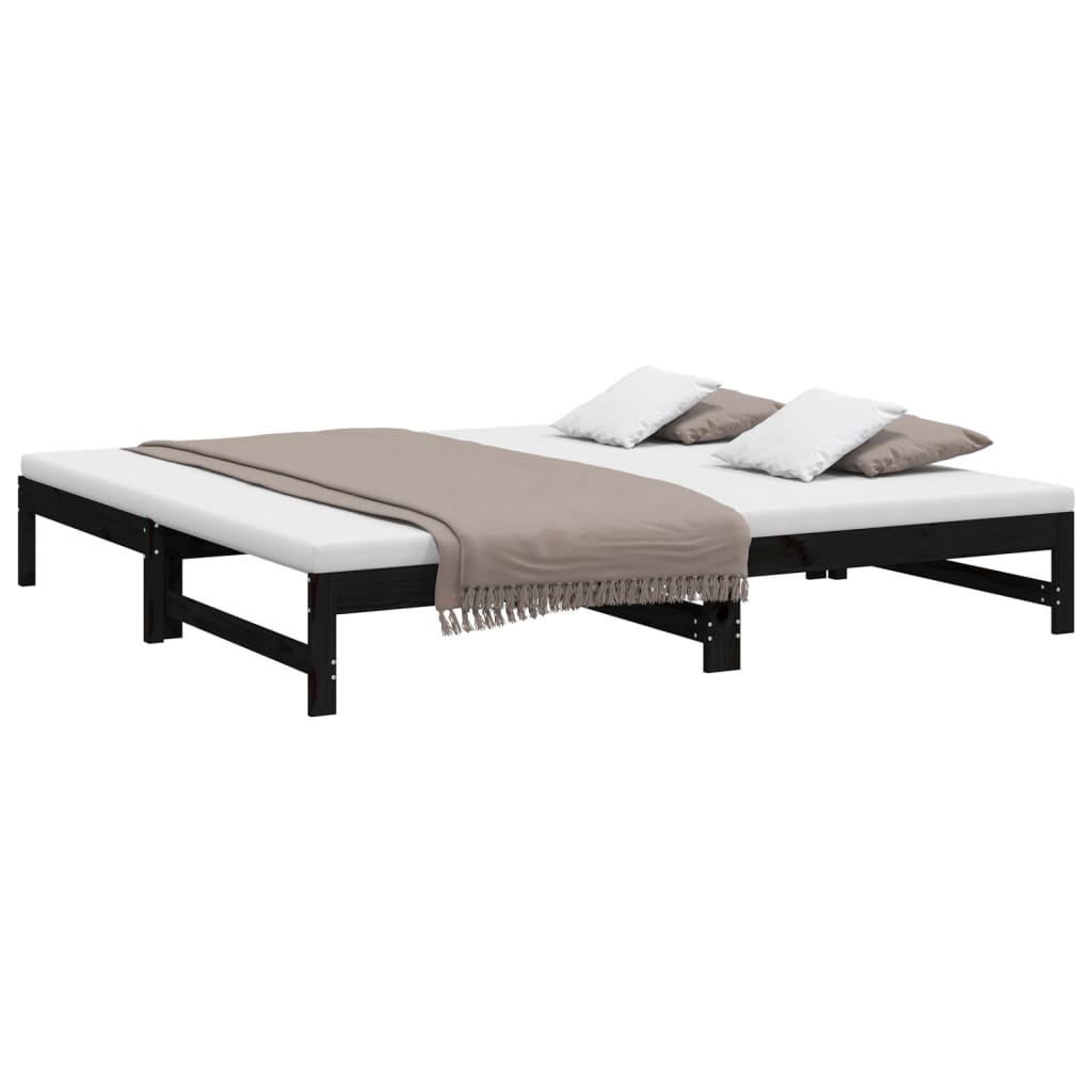 vidaXL Sofá cama extraíble madera maciza de pino negro 2x(100x200) cm