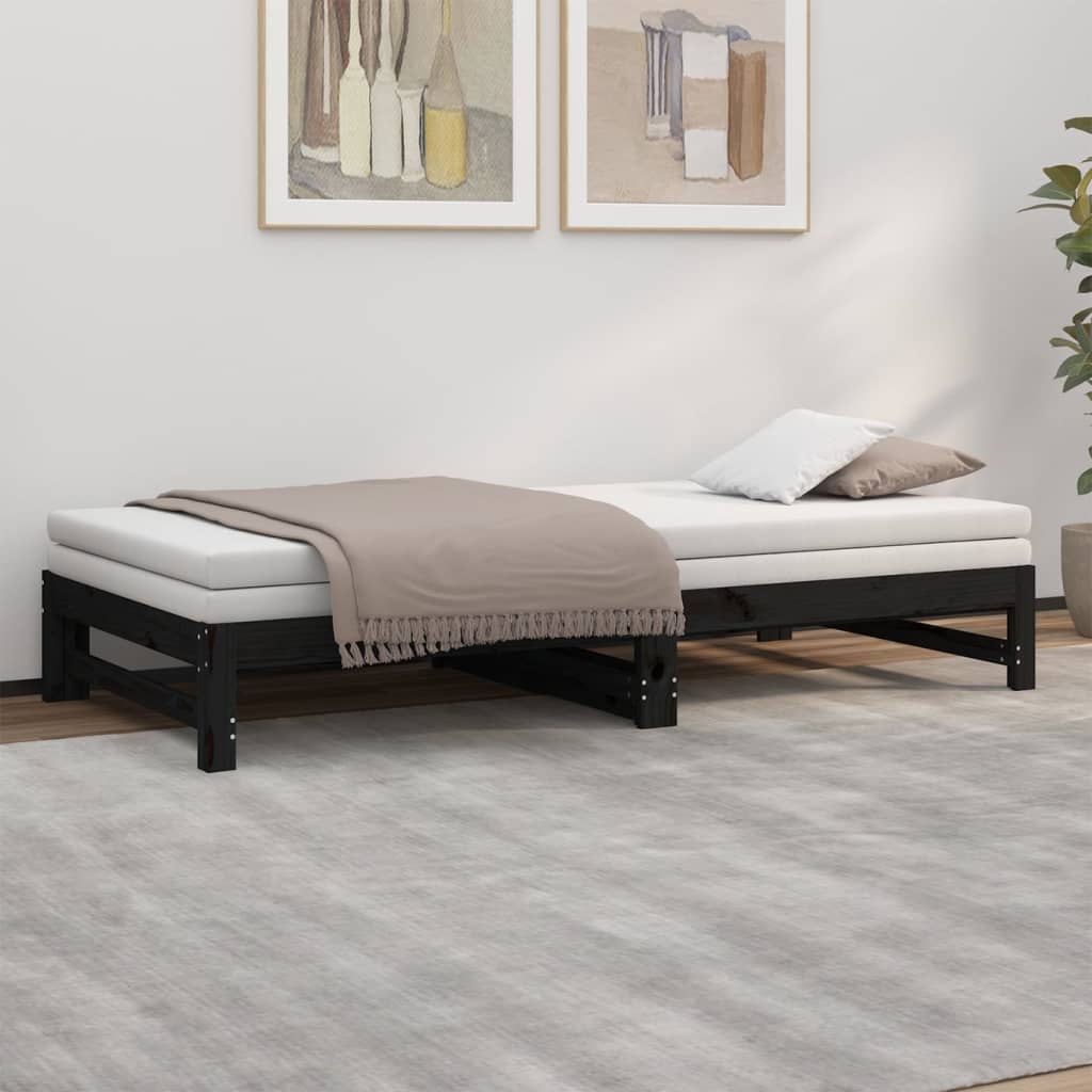 vidaXL Sofá cama extraíble madera maciza de pino negro 2x(100x200) cm