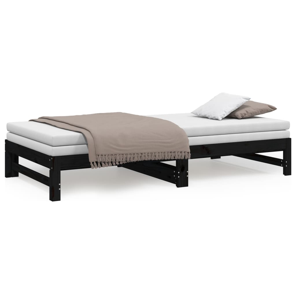 vidaXL Sofá cama extraíble madera maciza de pino negro 2x(100x200) cm