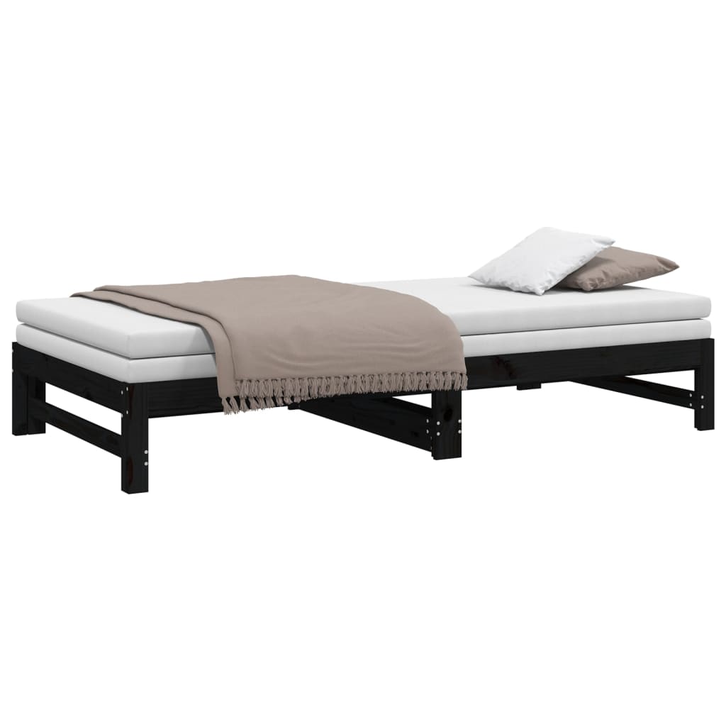 vidaXL Sofá cama extraíble madera maciza de pino negro 2x(100x200) cm