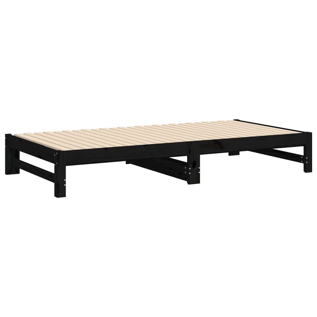 vidaXL Sofá cama extraíble madera maciza de pino negro 2x(100x200) cm