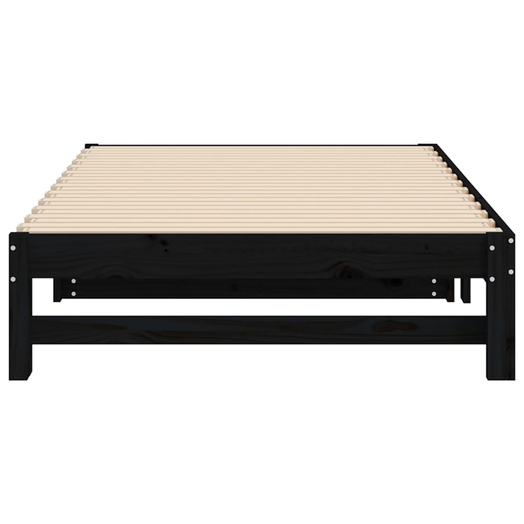 vidaXL Sofá cama extraíble madera maciza de pino negro 2x(100x200) cm