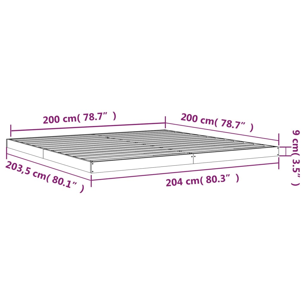 vidaXL Estructura de cama de madera maciza de pino negro 200x200 cm