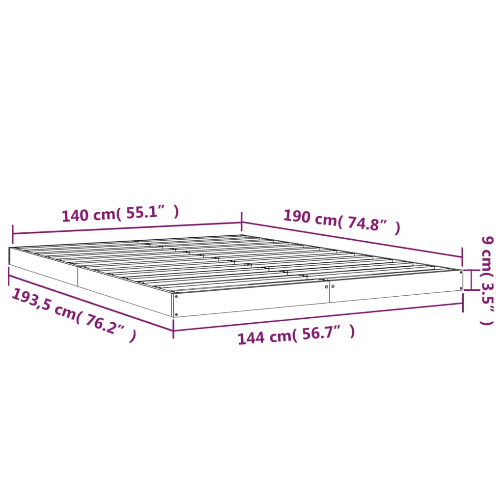 vidaXL Estructura de cama de madera maciza de pino gris 140x190 cm