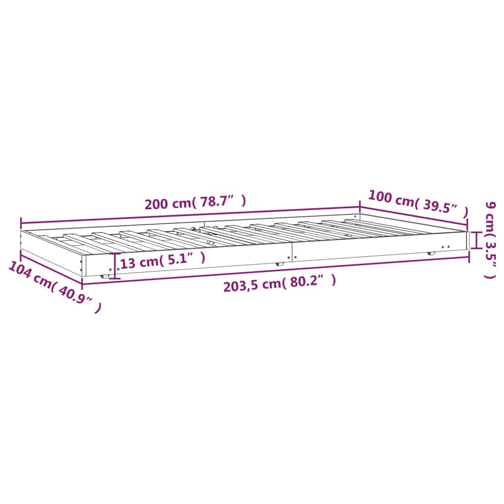 vidaXL Estructura de cama madera maciza de pino gris 100x200 cm