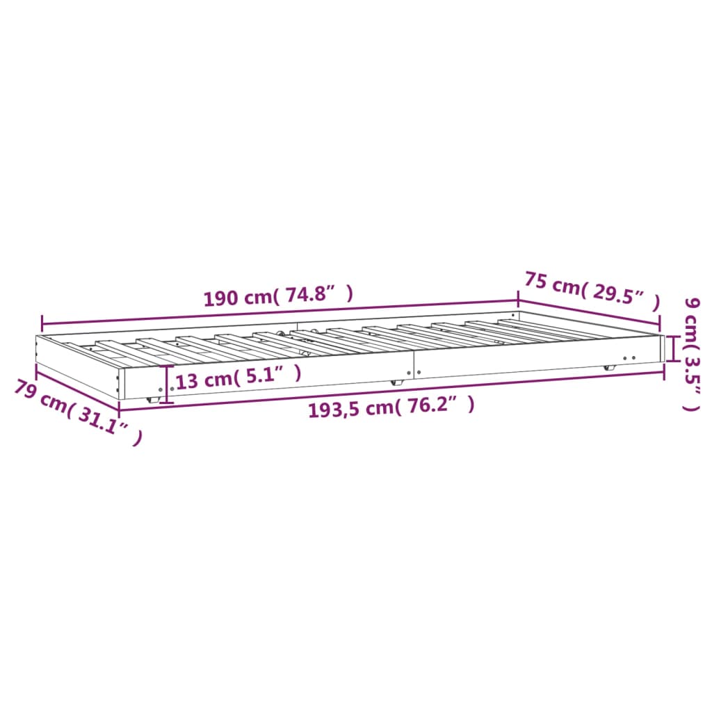 vidaXL Estructura de cama sin colchón madera maciza blanca 75x190 cm