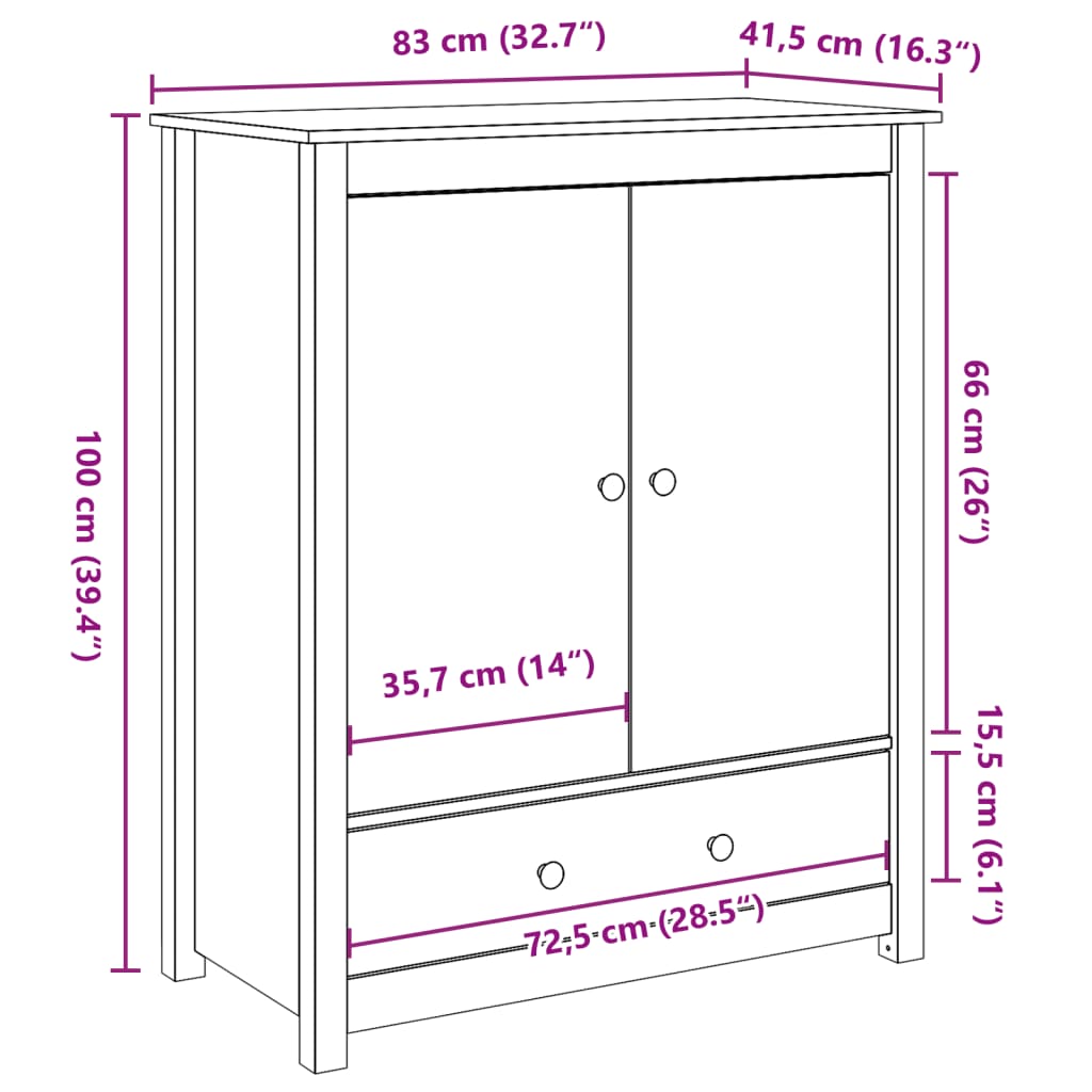 vidaXL Aparador alto madera maciza de pino blanco 83x41,5x100 cm