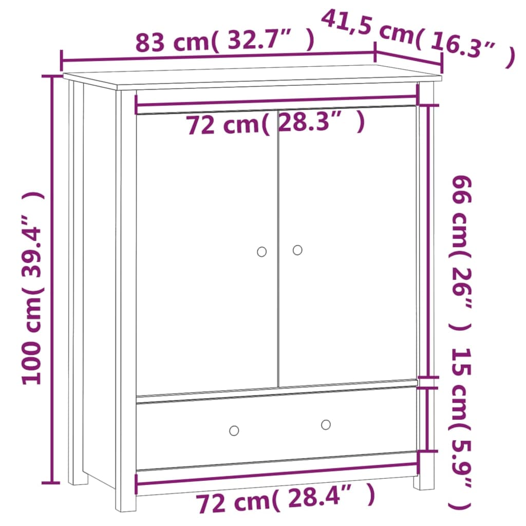 vidaXL Aparador alto de madera maciza de pino negro 83x41,5x100 cm