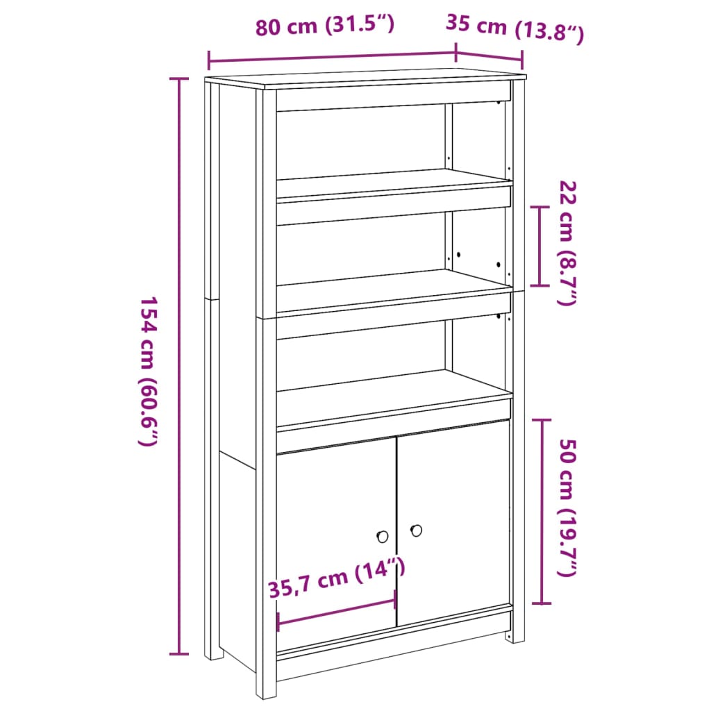 vidaXL Aparador de madera maciza de pino 80x35x154 cm