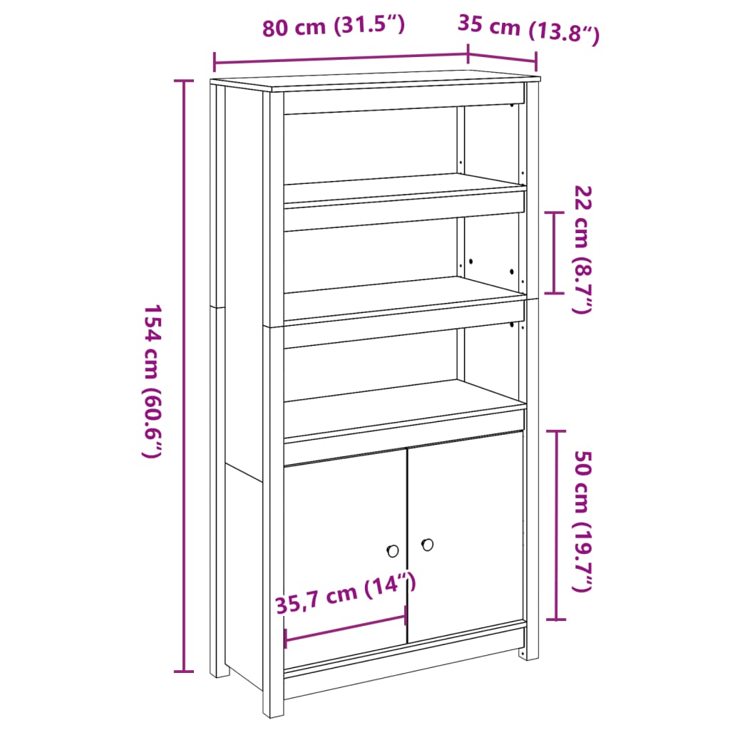 vidaXL Aparador alto madera maciza de pino blanco 80x35x154 cm