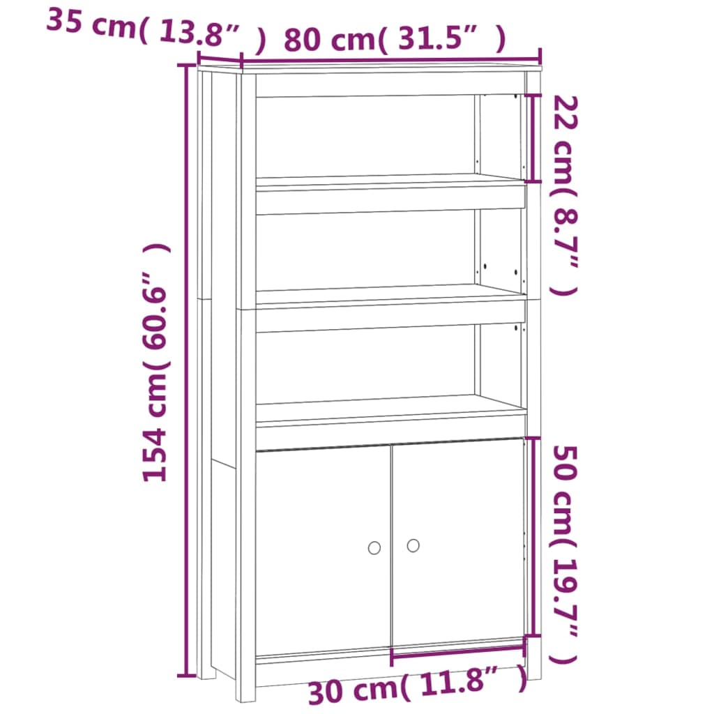 vidaXL Aparador alto madera maciza de pino negro 80x35x154 cm