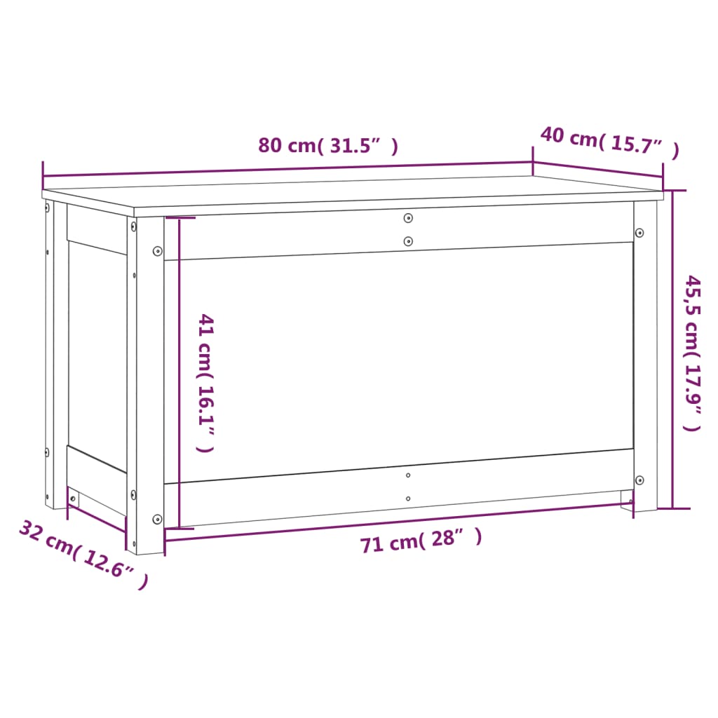 vidaXL Caja de almacenaje madera maciza de pino blanco 80x40x45,5 cm