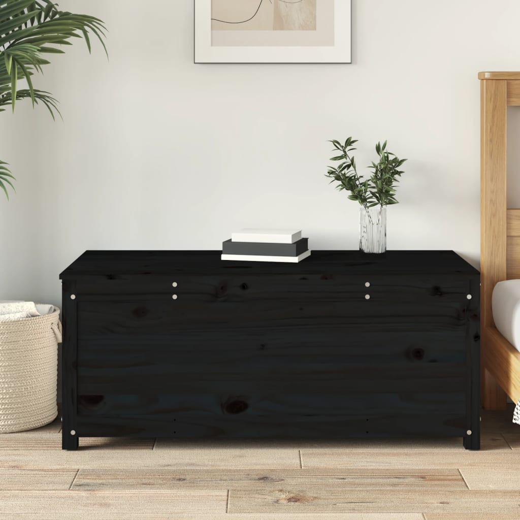 vidaXL Caja de almacenaje madera maciza de pino negro 110x50x45,5 cm