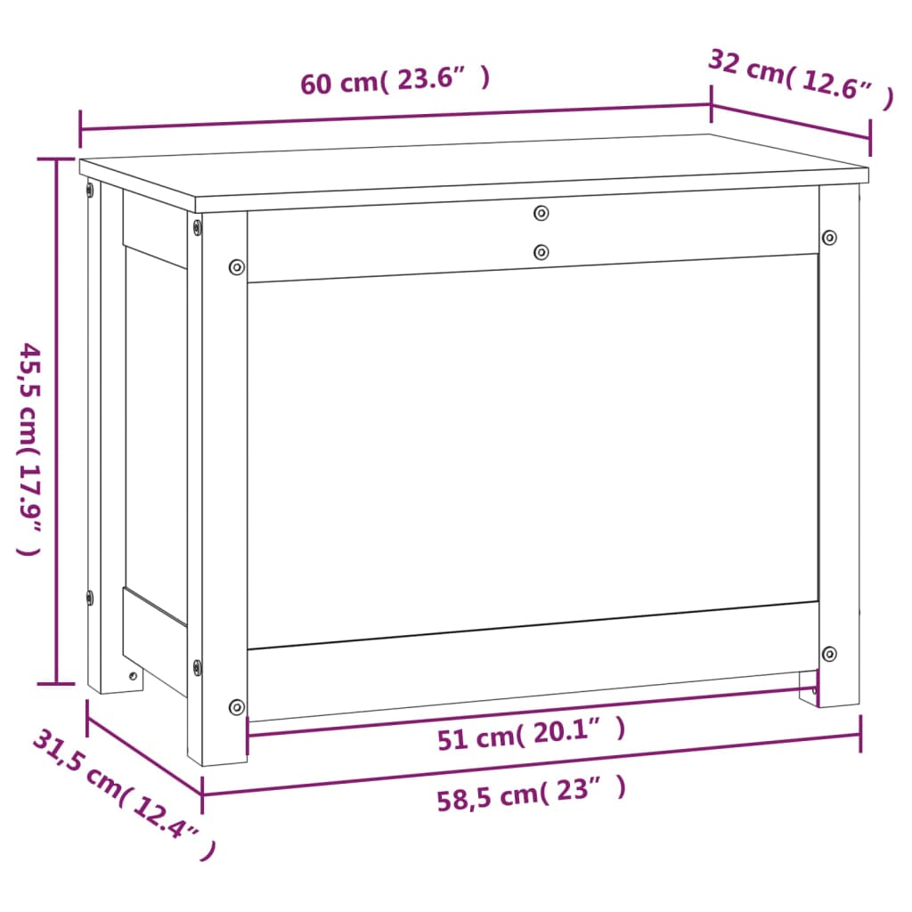 vidaXL Caja de almacenaje madera maciza pino marrón miel 60x32x45,5 cm