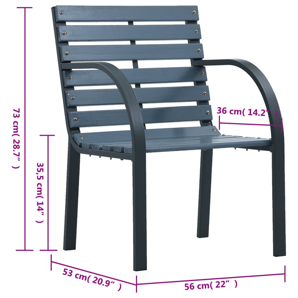 vidaXL Sillas de jardín 2 unidades madera maciza abeto gris y acero