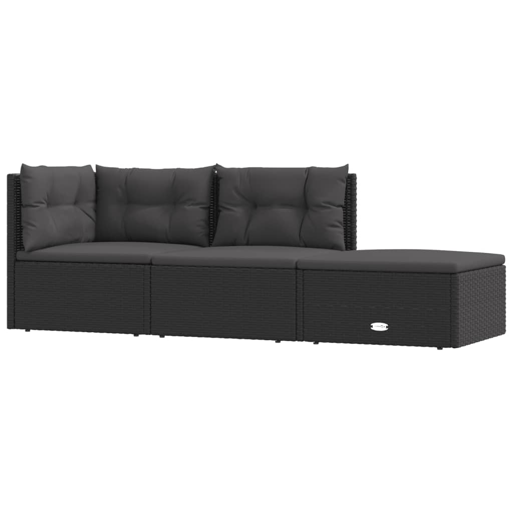 vidaXL Set de muebles de jardín 3 pzas y cojines ratán sintético negro