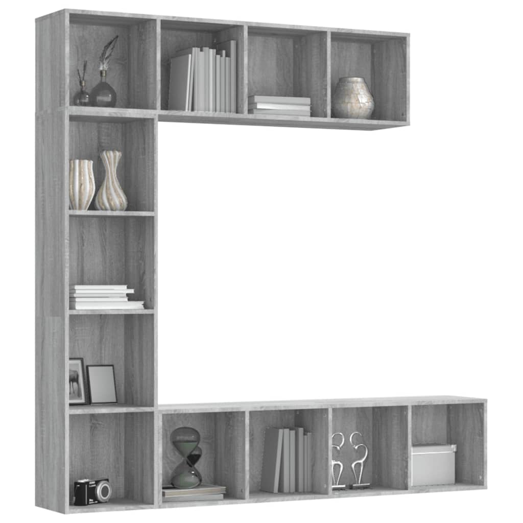 vidaXL Set de estantería/mueble TV 3 pzas gris Sonoma 180x30x180 cm