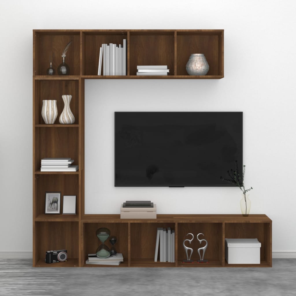 vidaXL Set de estantería/mueble TV 3 pzas roble marrón 180x30x180 cm