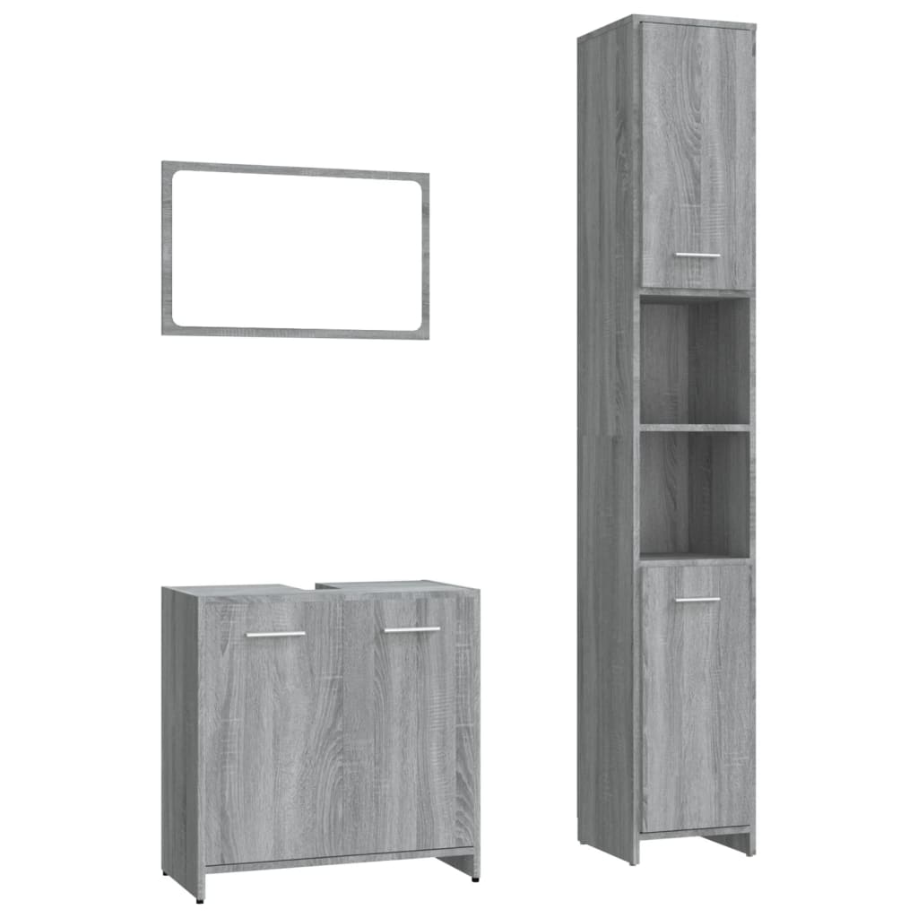 vidaXL Set de muebles de baño 3 pzas madera contrachapada gris sonoma