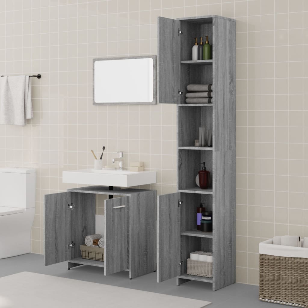 vidaXL Set de muebles de baño 3 pzas madera contrachapada gris sonoma