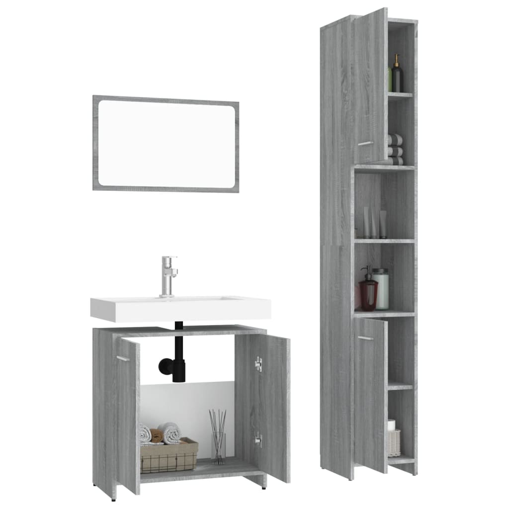 vidaXL Set de muebles de baño 3 pzas madera contrachapada gris sonoma