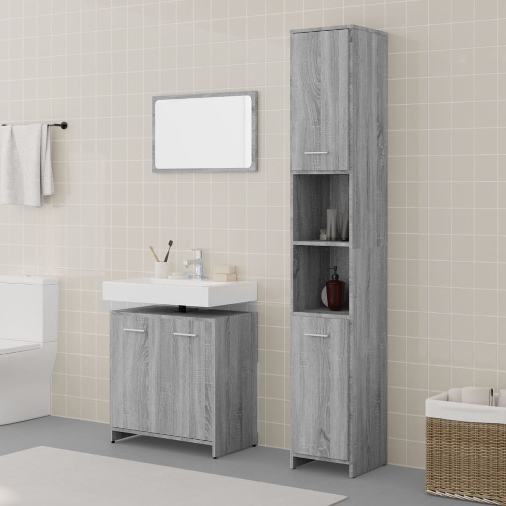 vidaXL Set de muebles de baño 3 pzas madera contrachapada gris sonoma