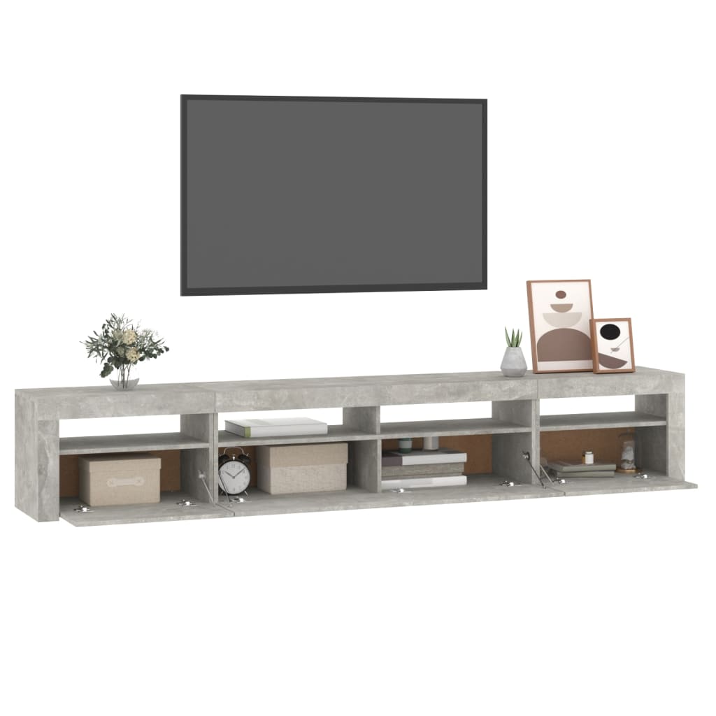 vidaXL Mueble de TV con luces LED gris hormigón 240x35x40 cm