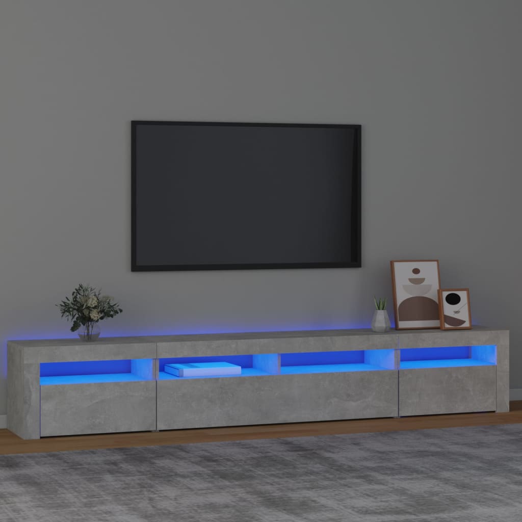 vidaXL Mueble de TV con luces LED gris hormigón 240x35x40 cm