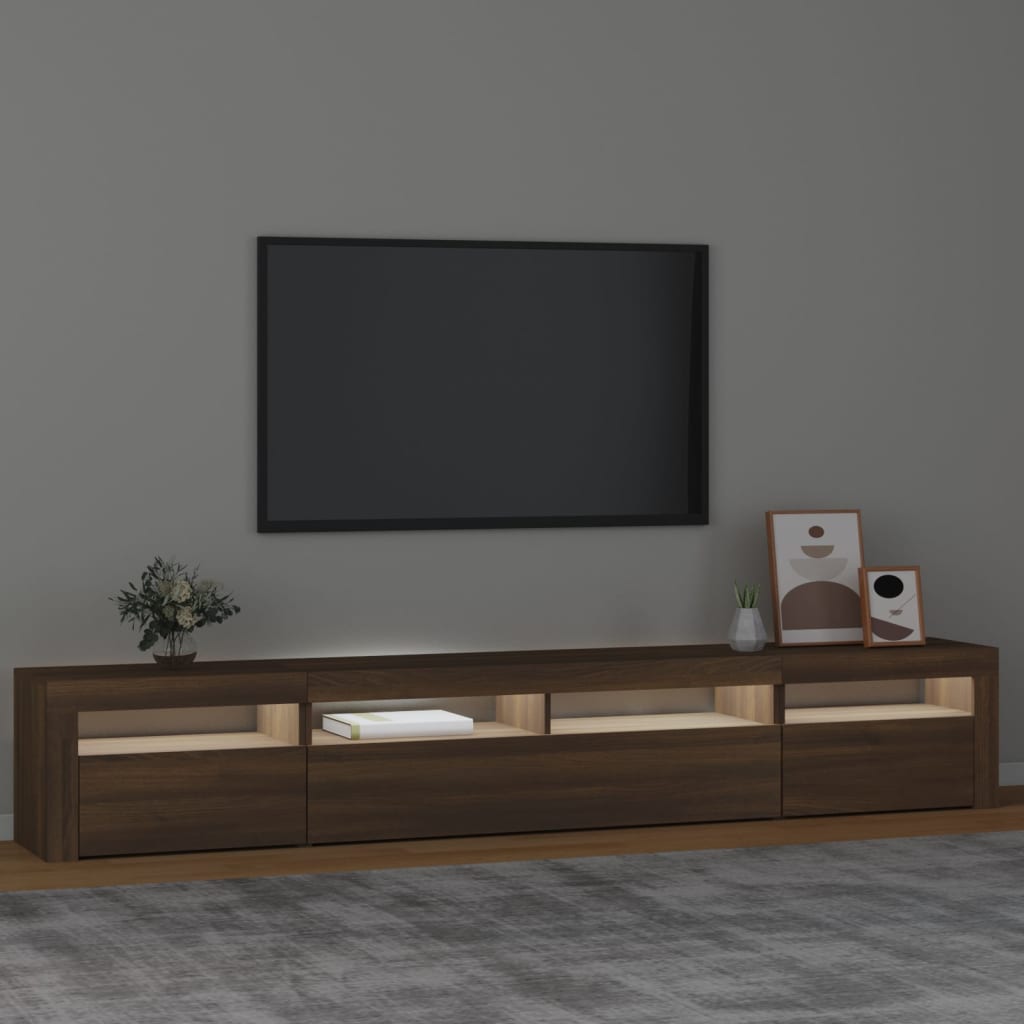 vidaXL Mueble de TV con luces LED marrón roble 240x35x40 cm