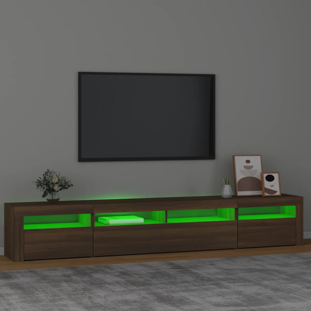 vidaXL Mueble de TV con luces LED marrón roble 240x35x40 cm