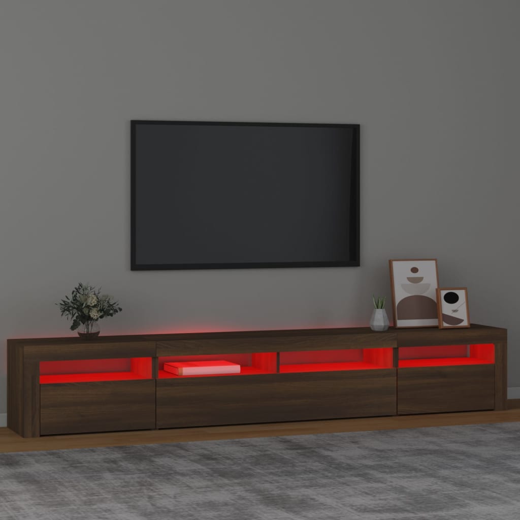 vidaXL Mueble de TV con luces LED marrón roble 240x35x40 cm