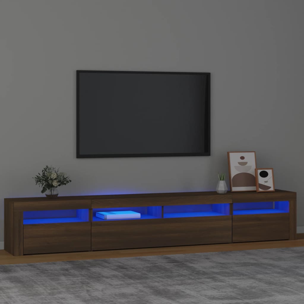 vidaXL Mueble de TV con luces LED marrón roble 240x35x40 cm