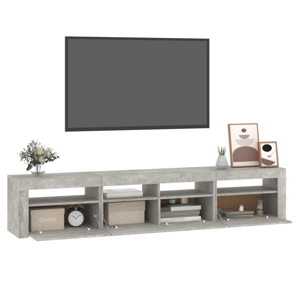 vidaXL Mueble de TV con luces LED gris hormigón 210x35x40 cm