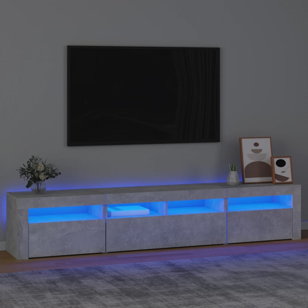 vidaXL Mueble de TV con luces LED gris hormigón 210x35x40 cm