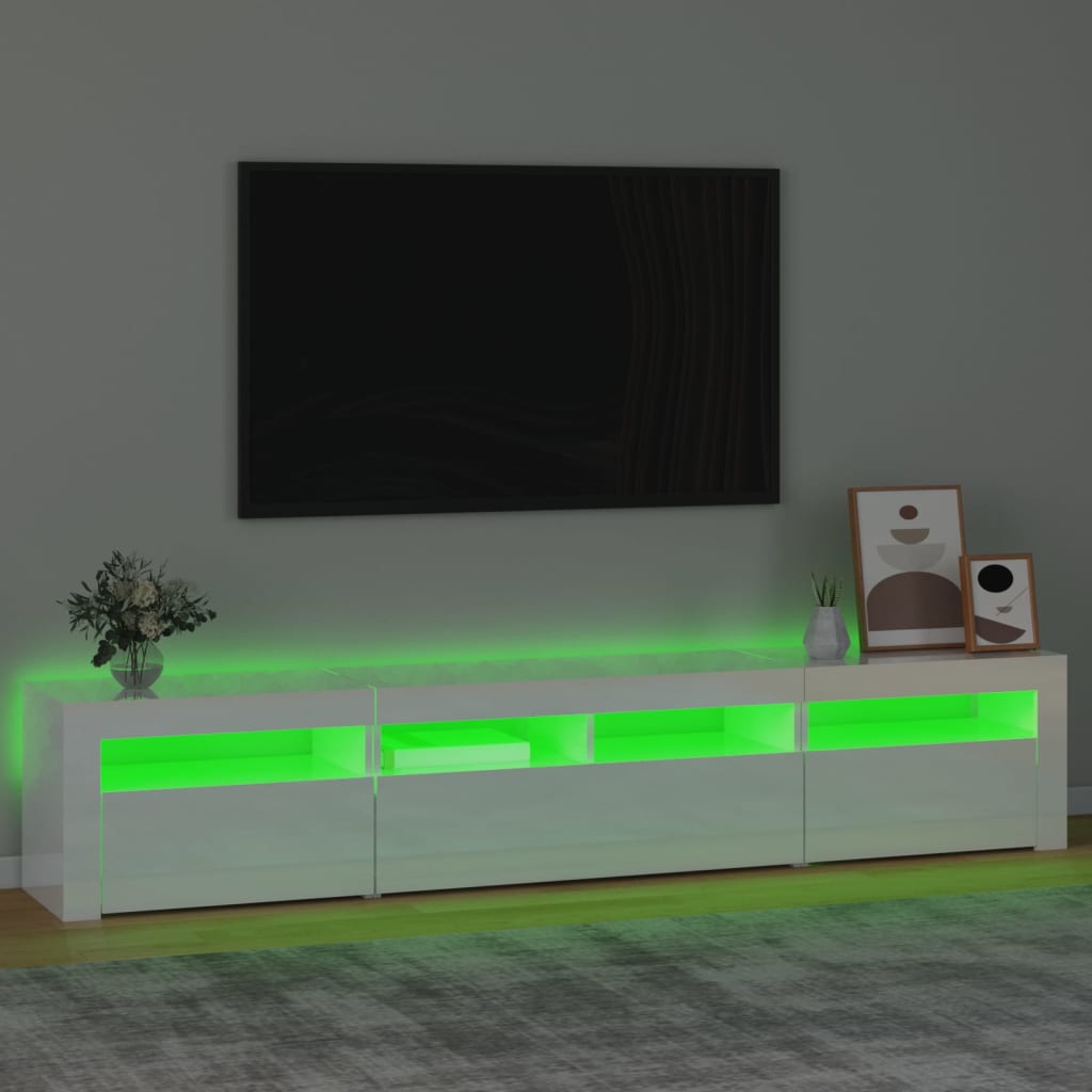 vidaXL Mueble de TV con luces LED blanco brillante 210x35x40 cm