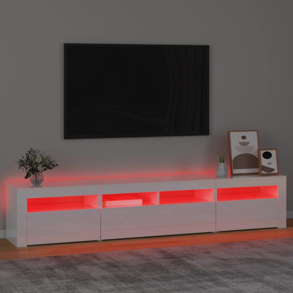 vidaXL Mueble de TV con luces LED blanco brillante 210x35x40 cm