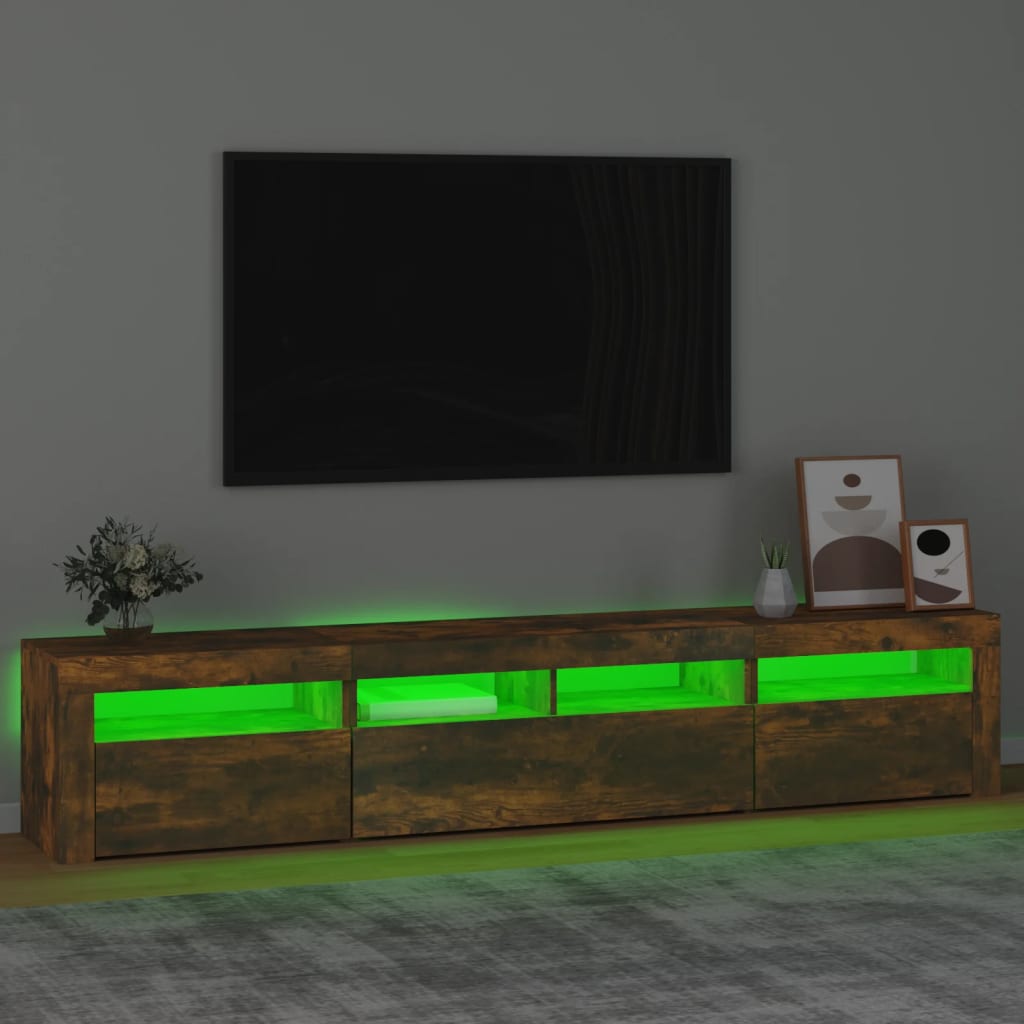 vidaXL Mueble de TV con luces LED color roble ahumado 210x35x40 cm