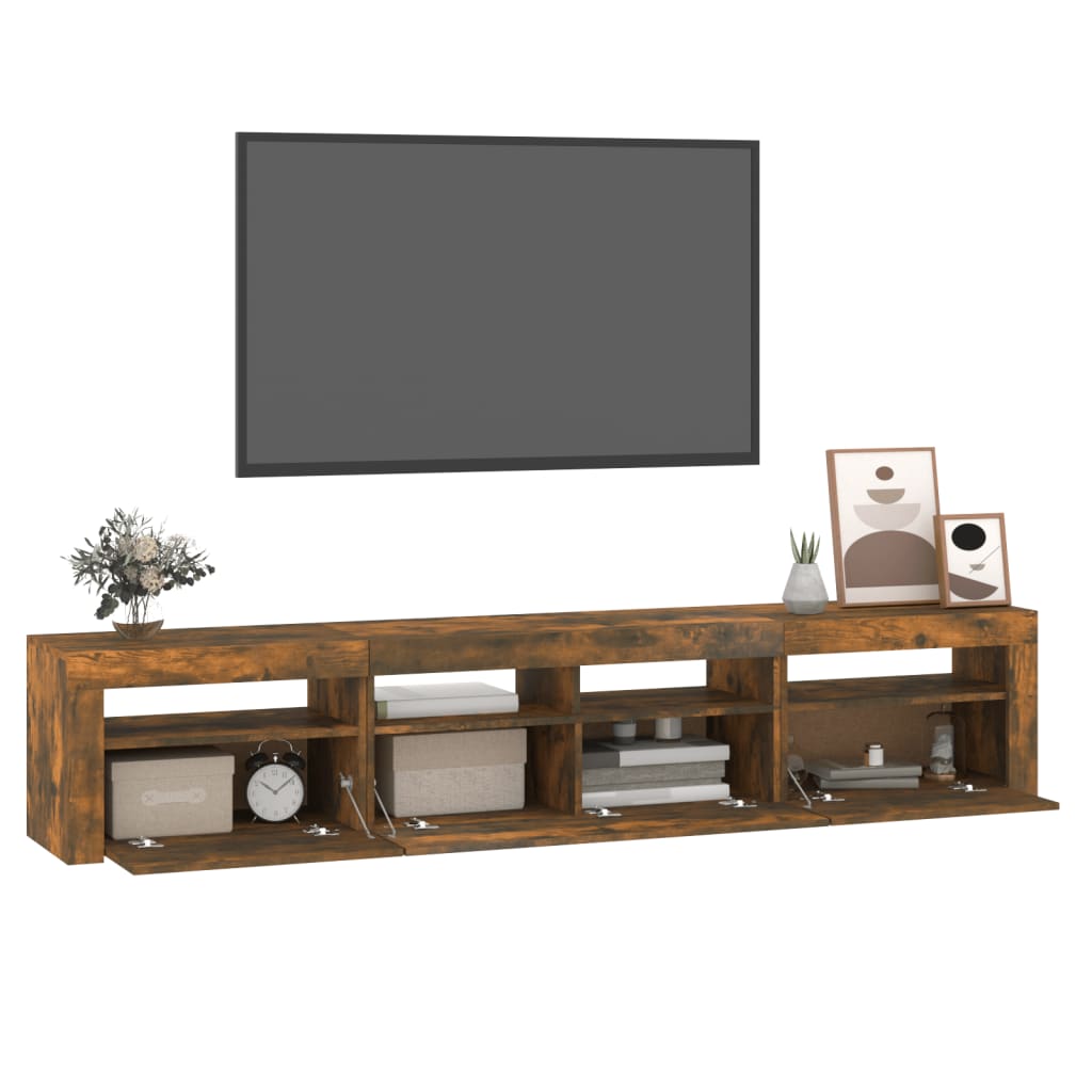 vidaXL Mueble de TV con luces LED color roble ahumado 210x35x40 cm