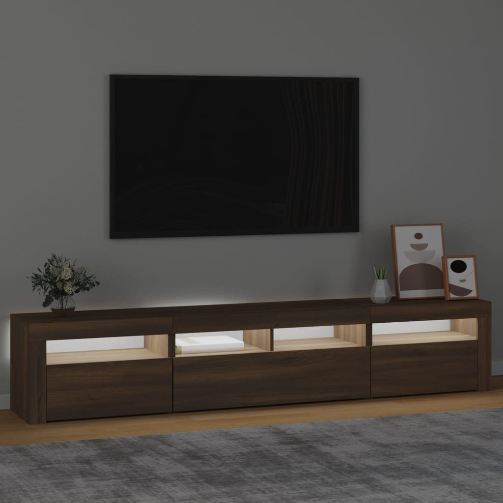 vidaXL Mueble de TV con luces LED marrón roble 210x35x40 cm