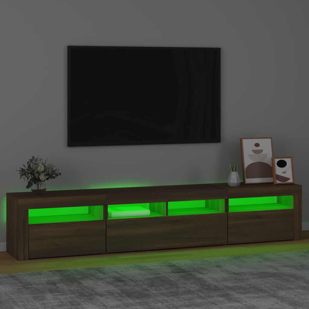 vidaXL Mueble de TV con luces LED marrón roble 210x35x40 cm