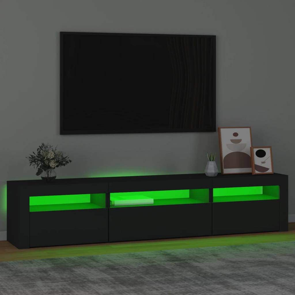 vidaXL Mueble de TV con luces LED negro 195x35x40 cm