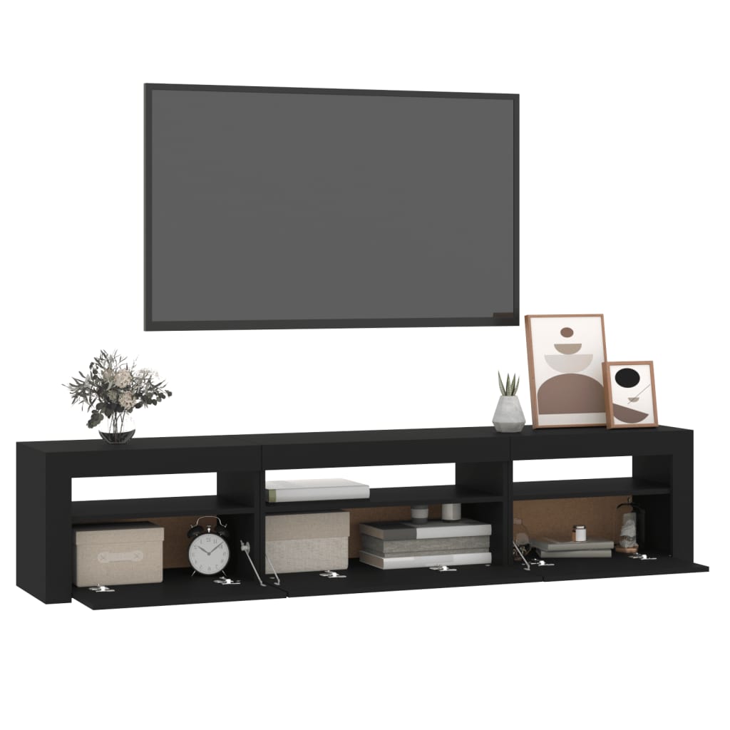 vidaXL Mueble de TV con luces LED negro 195x35x40 cm