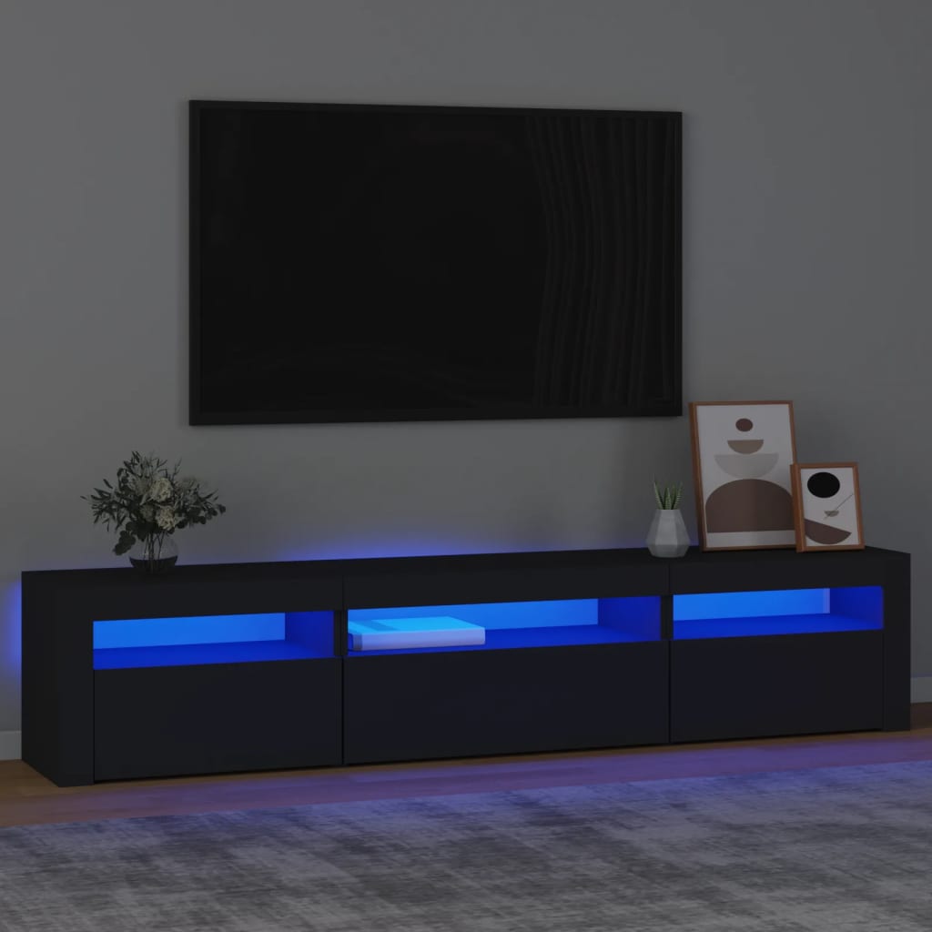 vidaXL Mueble de TV con luces LED negro 195x35x40 cm