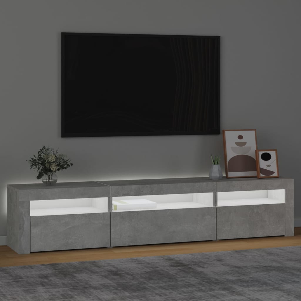 vidaXL Mueble de TV con luces LED gris hormigón 195x35x40 cm