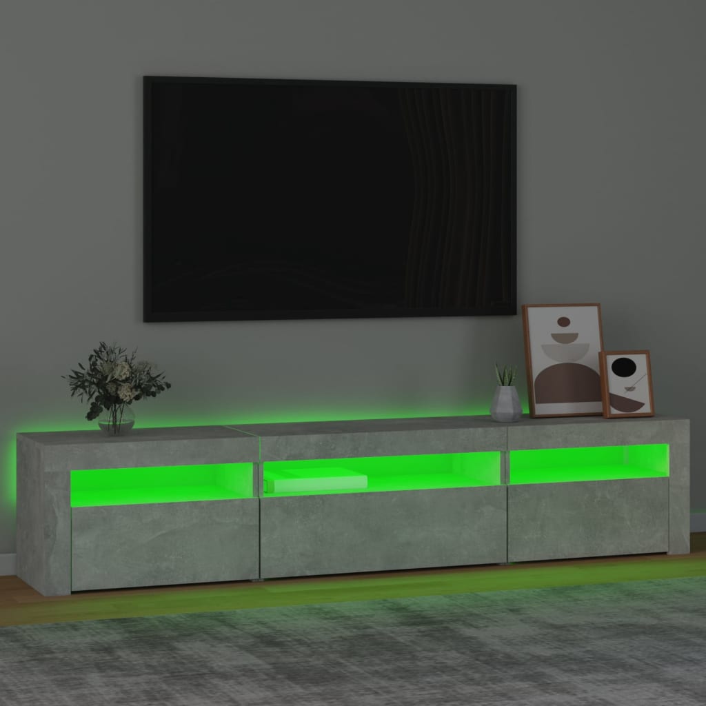 vidaXL Mueble de TV con luces LED gris hormigón 195x35x40 cm