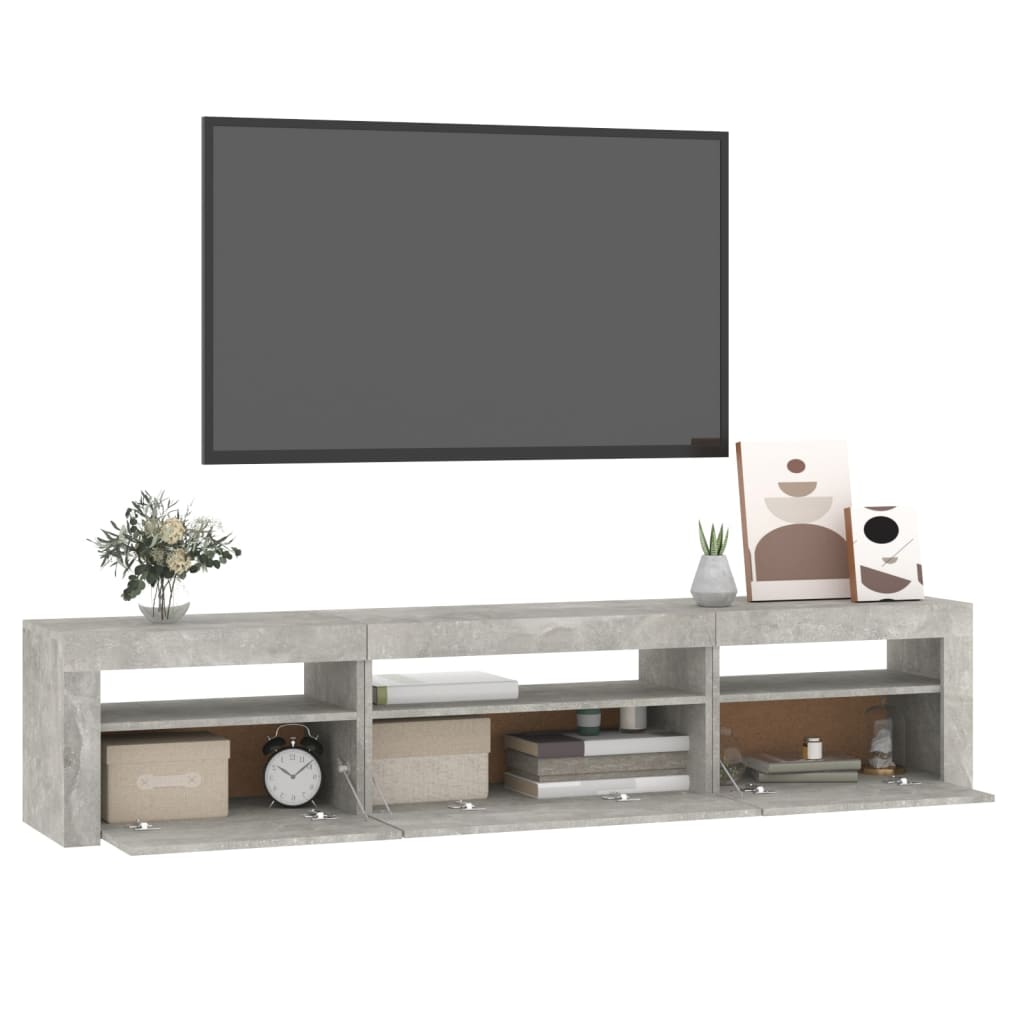 vidaXL Mueble de TV con luces LED gris hormigón 195x35x40 cm