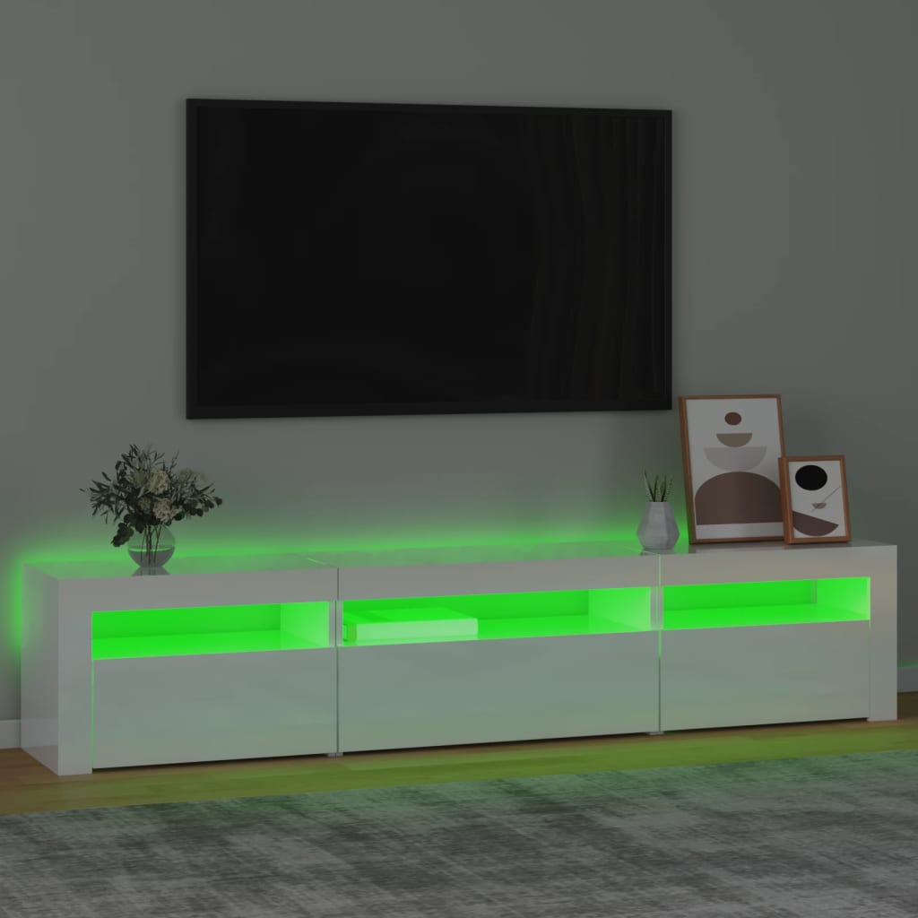 vidaXL Mueble de TV con luces LED blanco brillante 195x35x40 cm