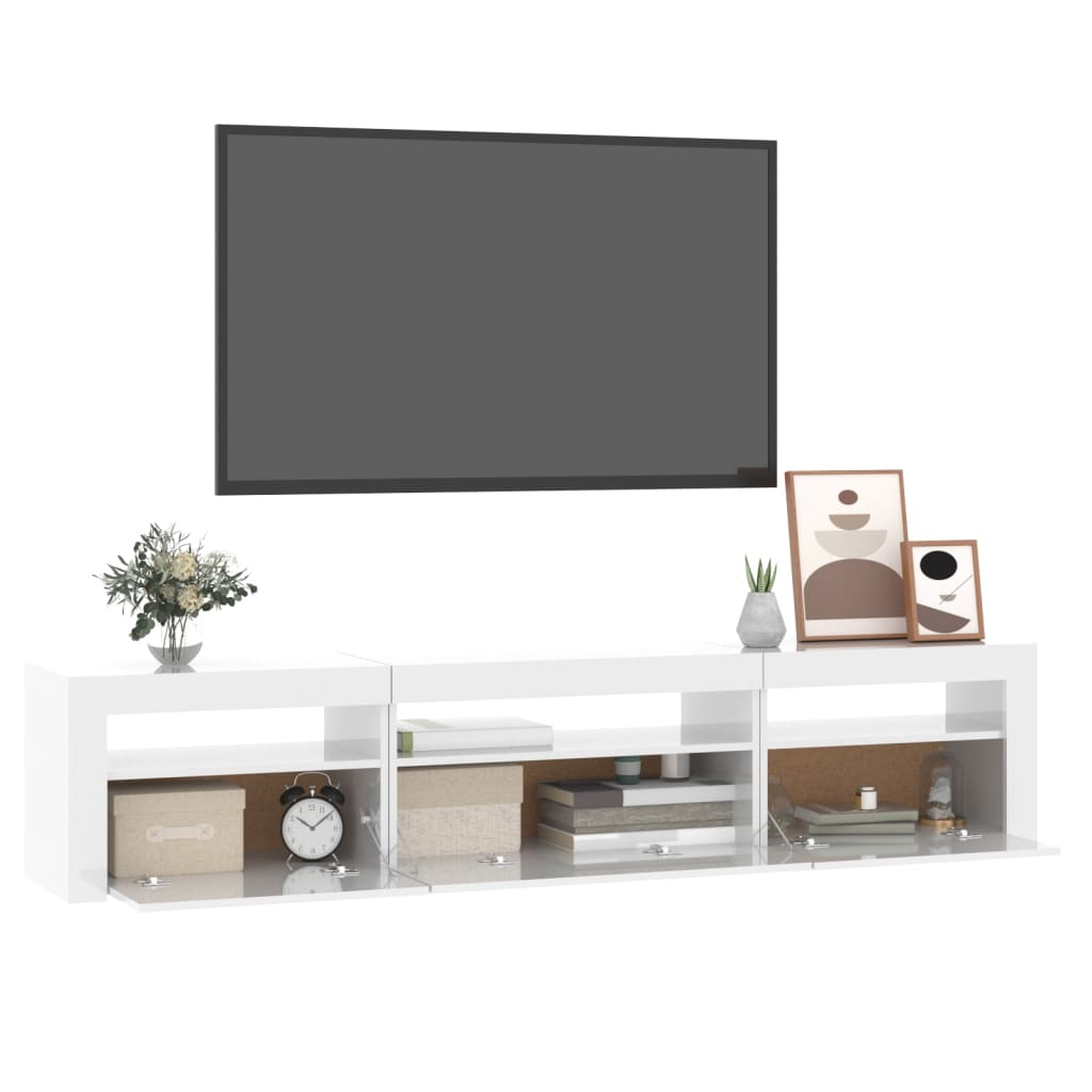 vidaXL Mueble de TV con luces LED blanco brillante 195x35x40 cm